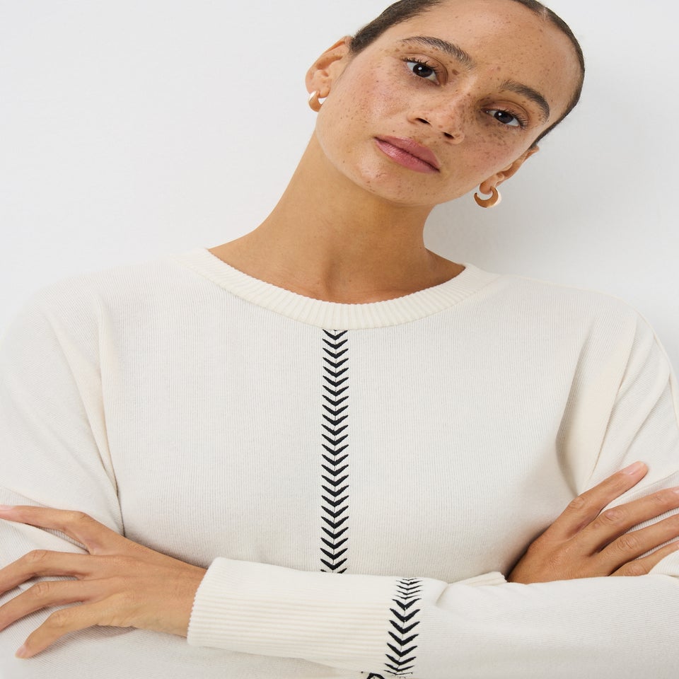 Cream Contrast Stitch Top