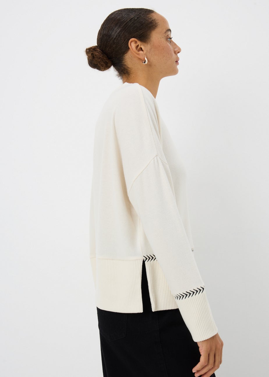 Cream Contrast Stitch Top