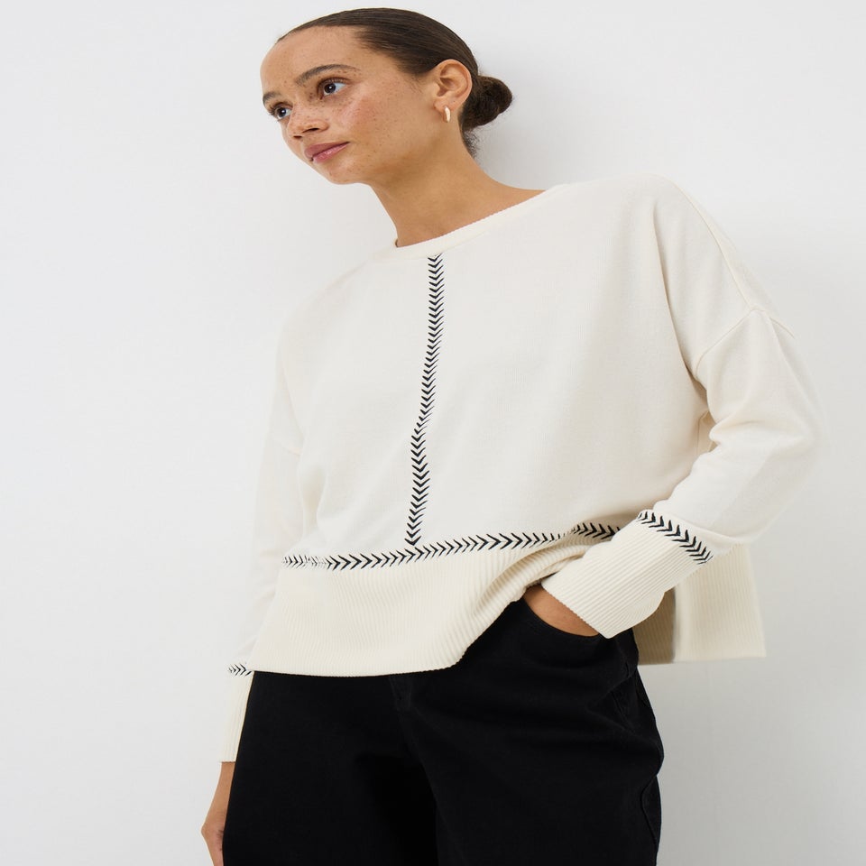 Cream Contrast Stitch Top