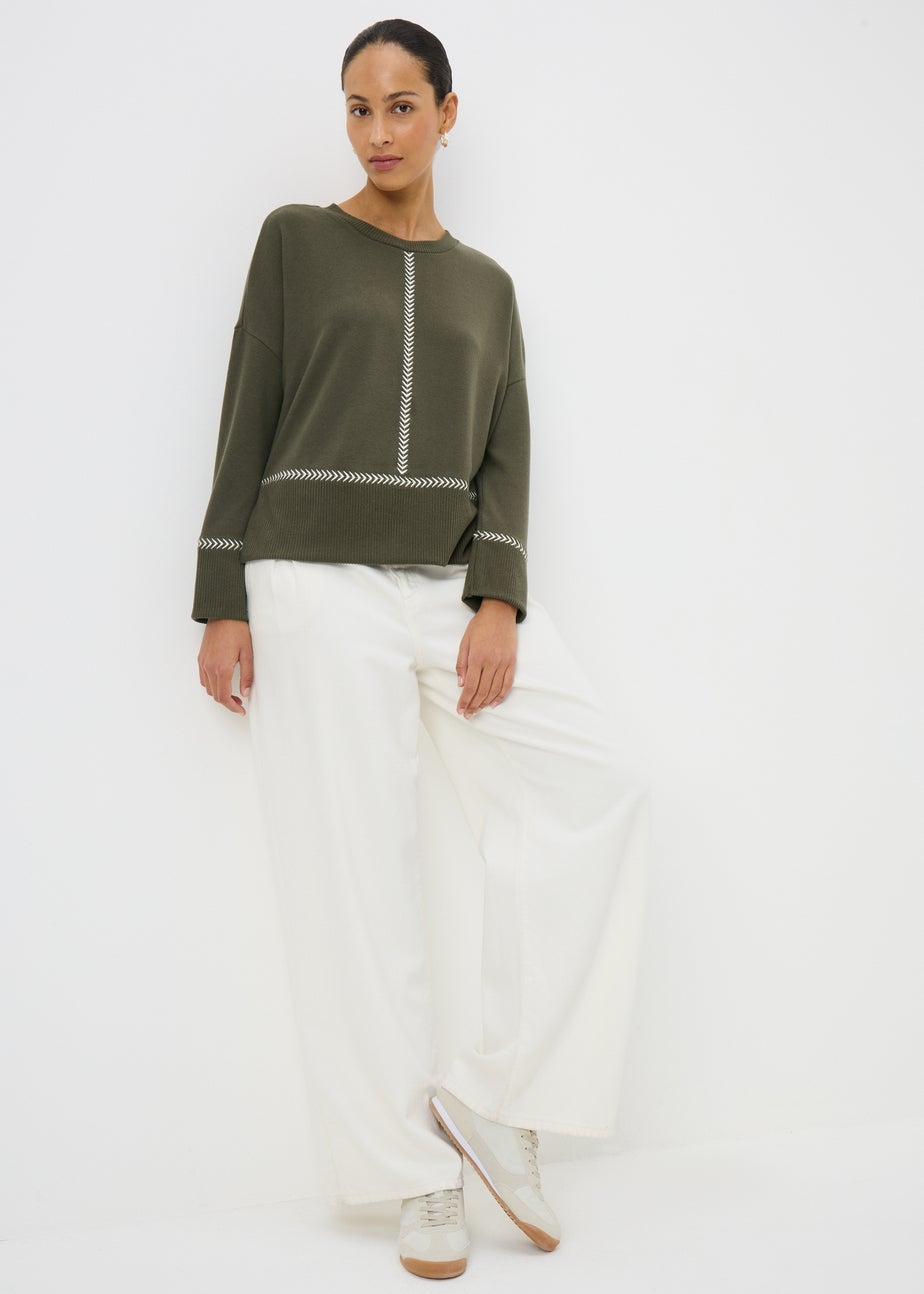 Dark Green Contrast Stitch Snit Top