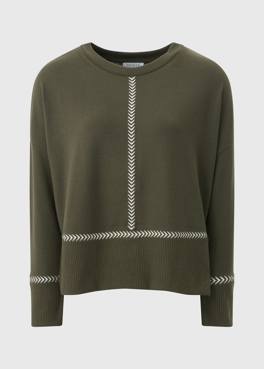 Dark Green Contrast Stitch Snit Top