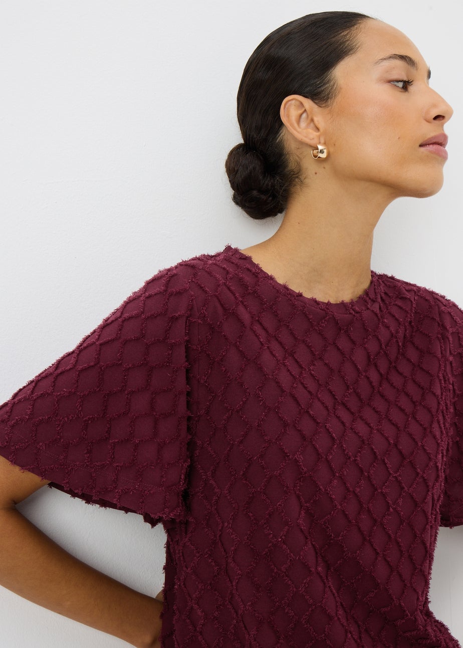 Burgundy Textured Angel Sleeve T-Shirt