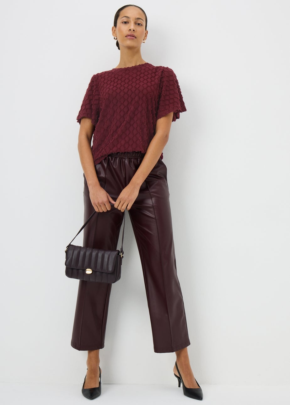 Burgundy Textured Angel Sleeve T-Shirt