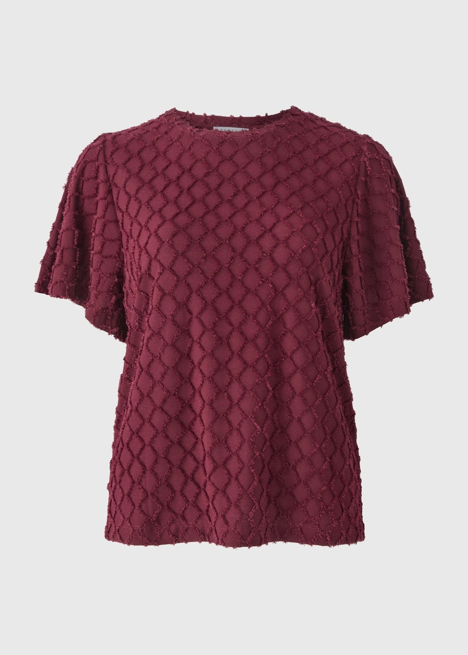 Burgundy Textured Angel Sleeve T-Shirt