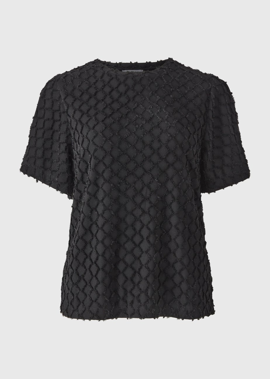 Black Textured Angel Sleeve Top
