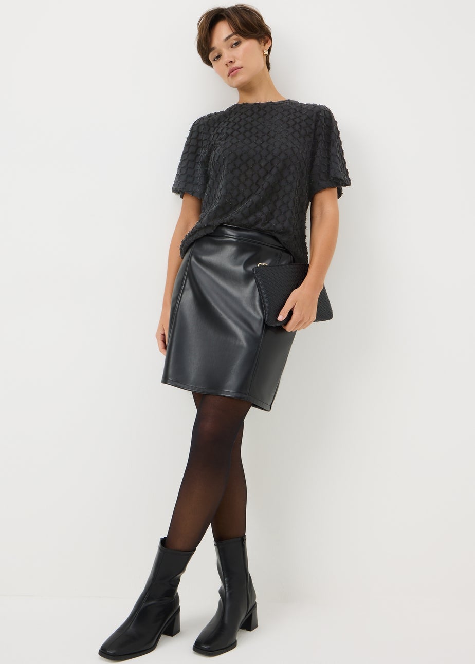 Black Textured Angel Sleeve Top