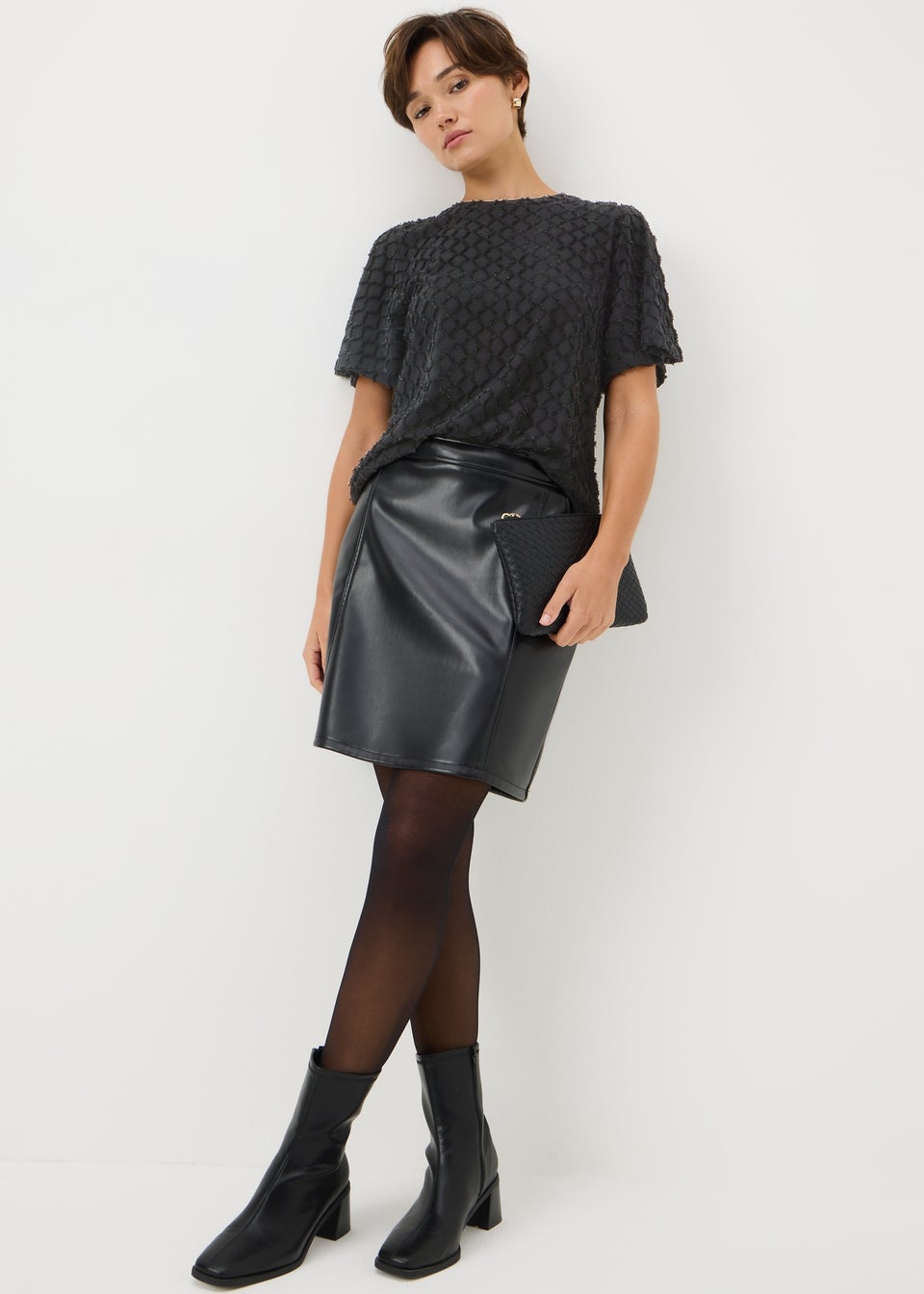 Black Textured Angel Sleeve Top