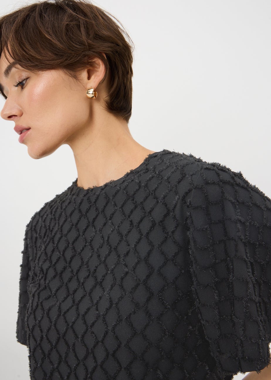 Black Textured Angel Sleeve Top