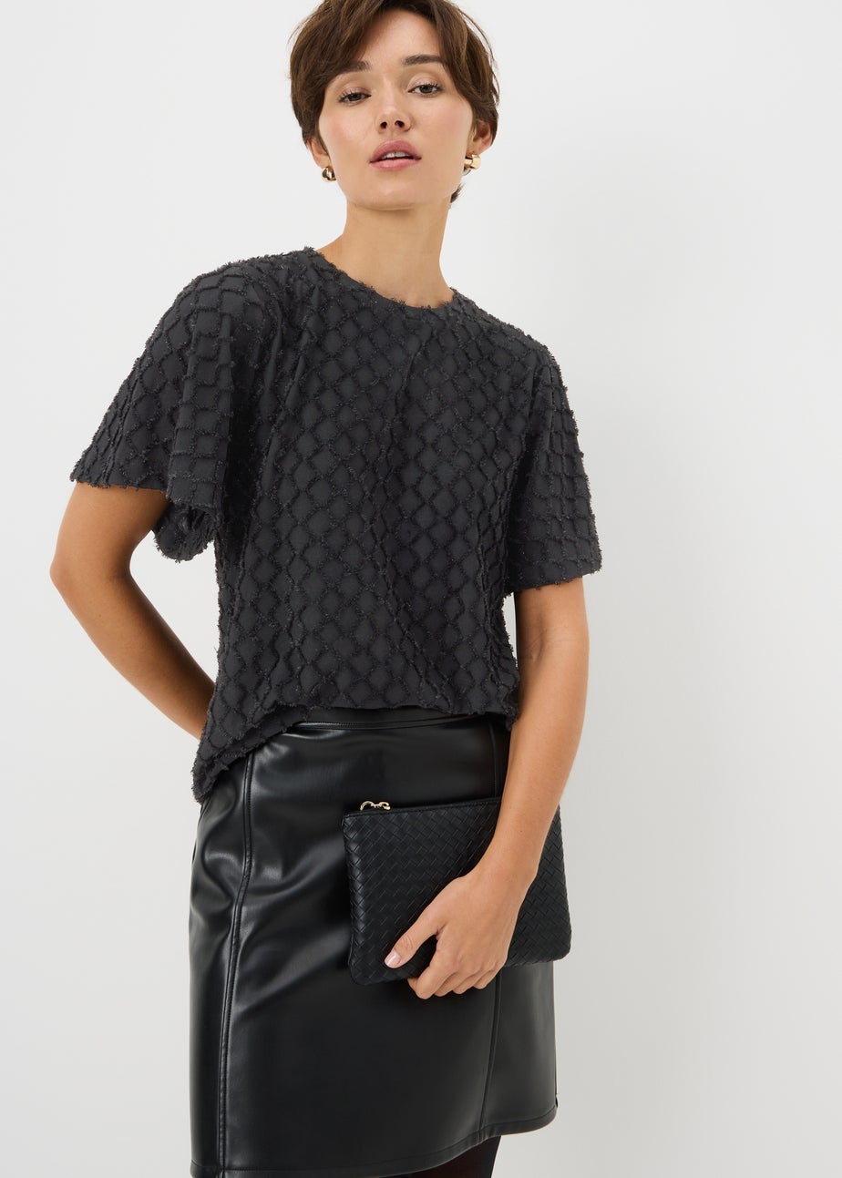 Black Textured Angel Sleeve Top