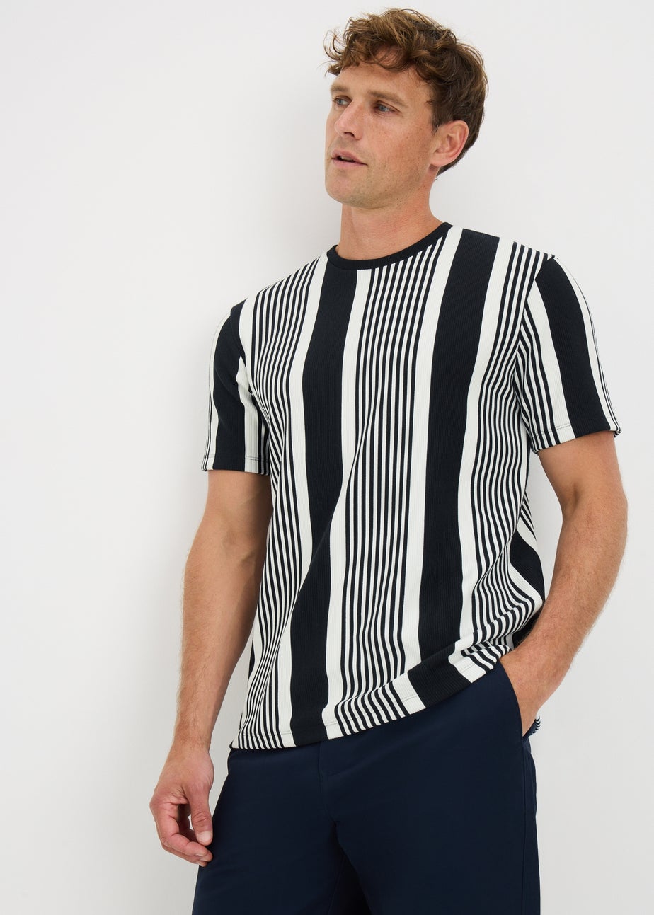 Navy Ribbed Printed T-Shirt