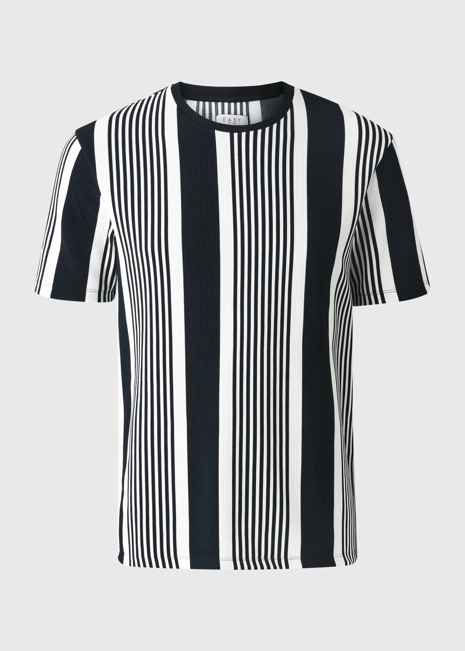 Navy Ribbed Printed T-Shirt