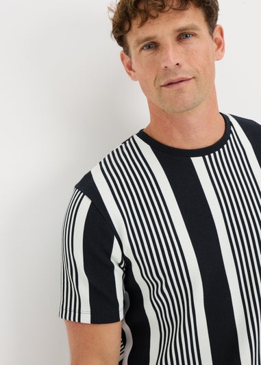 Navy Ribbed Printed T-Shirt