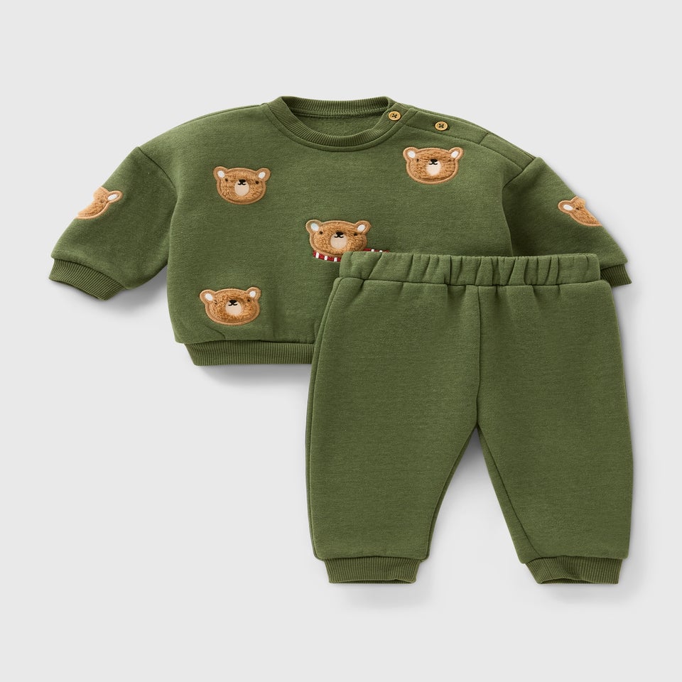 Baby Green 3D Bear Sweatshirt & Jogging Bottom Set (Newborn-23mths)