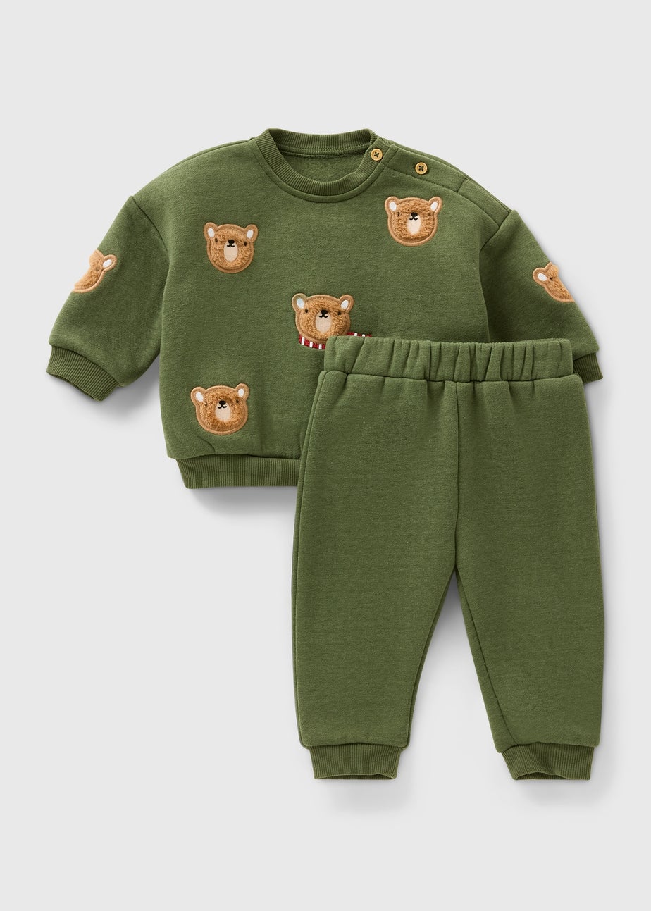 Baby Green 3D Bear Sweatshirt & Jogging Bottom Set (Newborn-23mths)