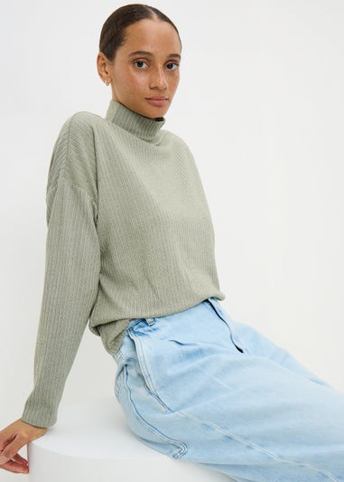Green Ribbed Long Sleeve Top
