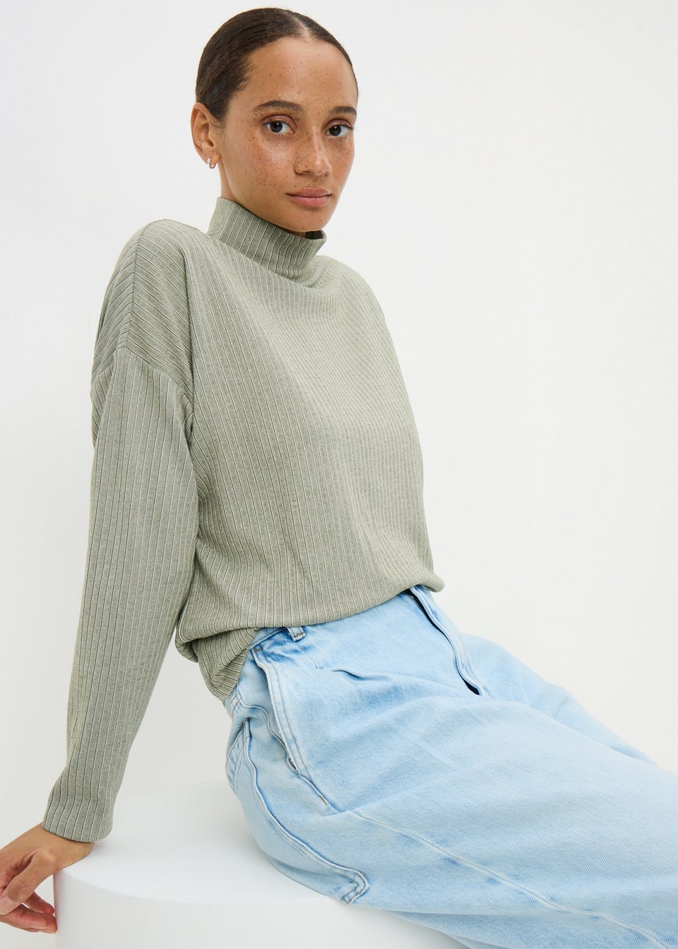 Green Ribbed Long Sleeve Top