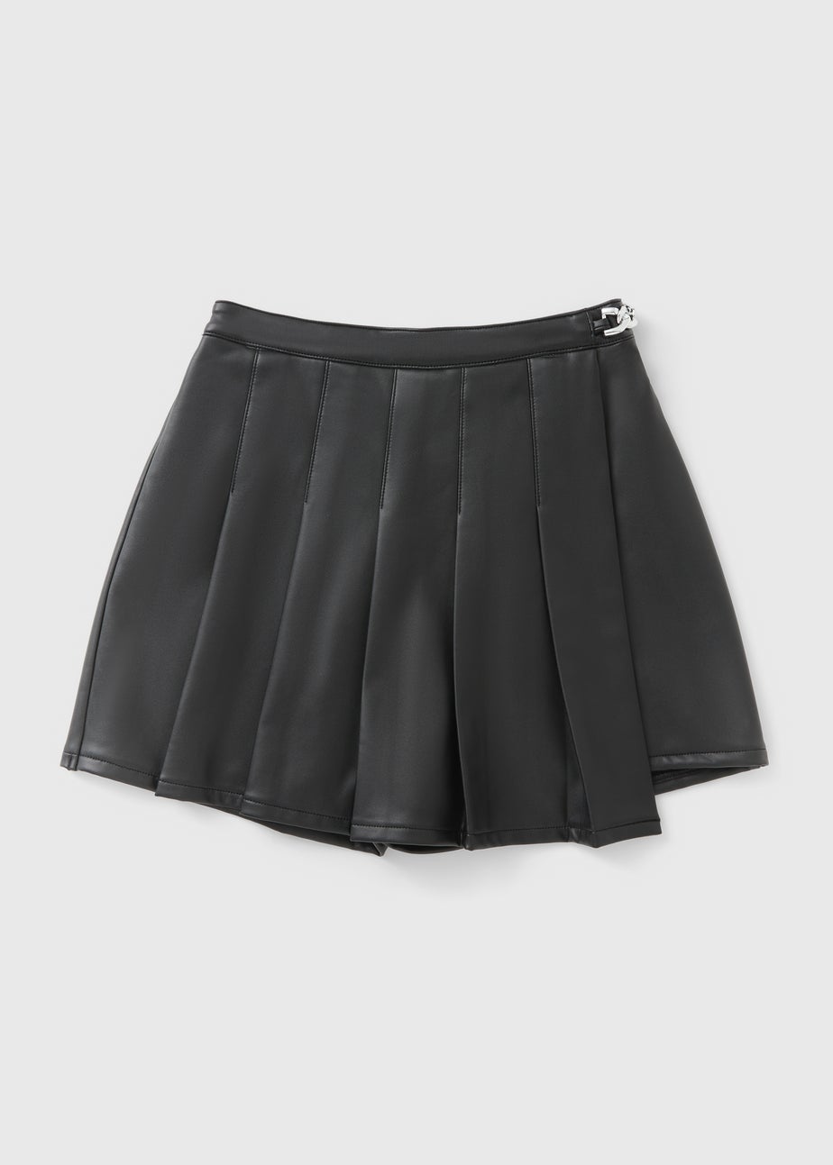 Girls Black Faux Leather Skort (7-15yrs)