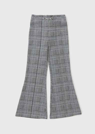 Girls Black Check Flare Trousers (7-15yrs)