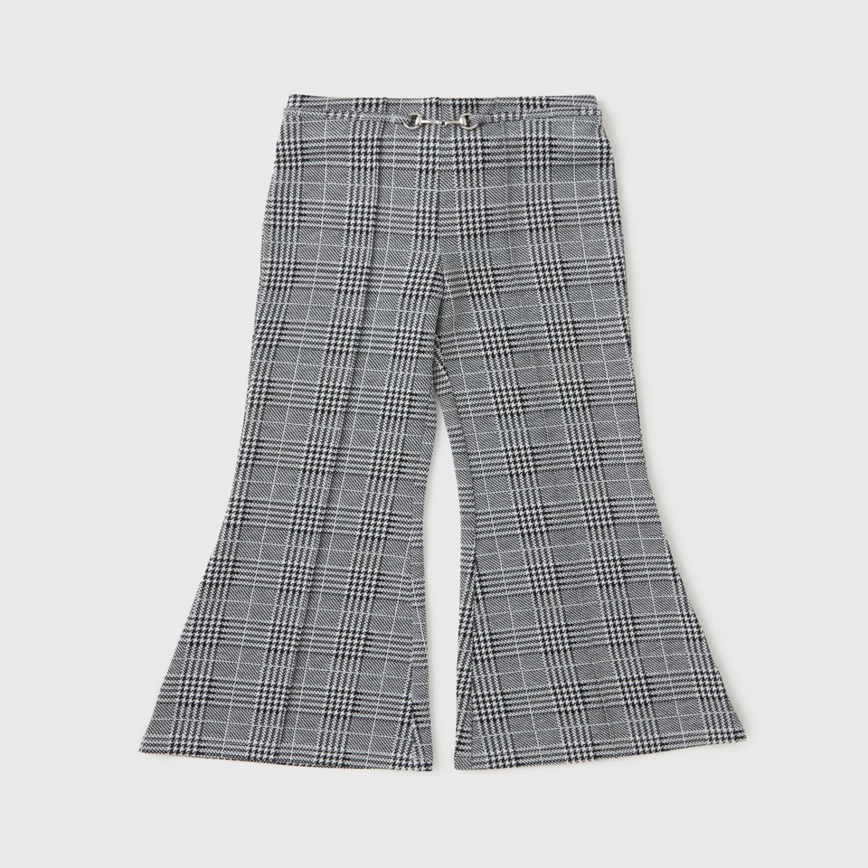 Girls Black Check Flare Trousers (7-15yrs)
