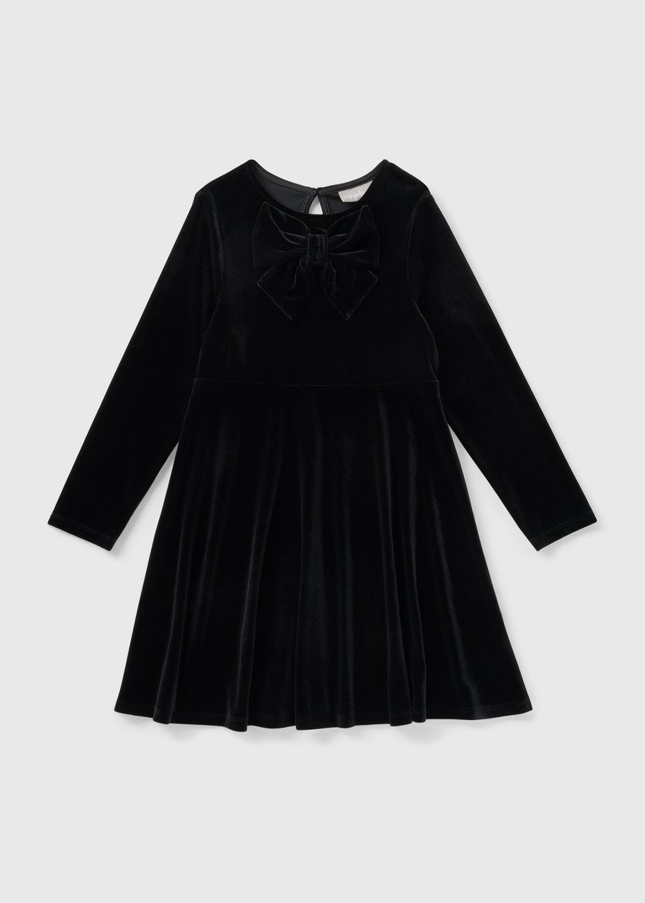 Girls Black Bow Velvet Dress (7-15yrs)