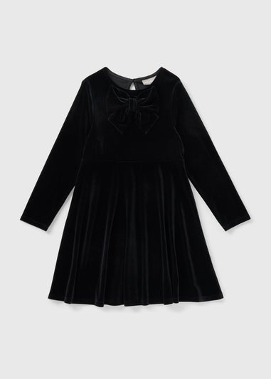 Girls Black Bow Velvet Dress (7-15yrs)