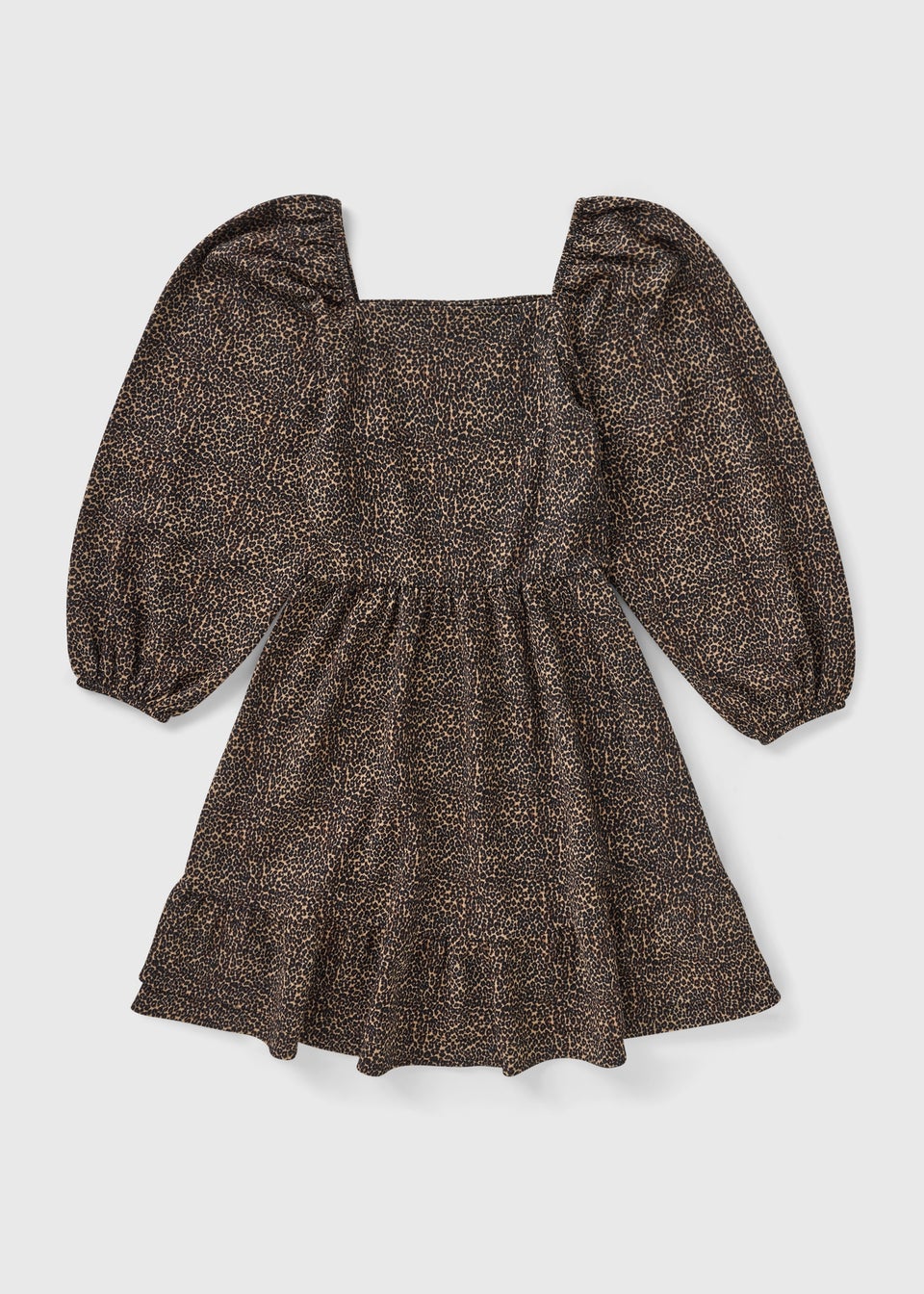 Girls Brown Leopard Tiered Dress (7-15yrs)