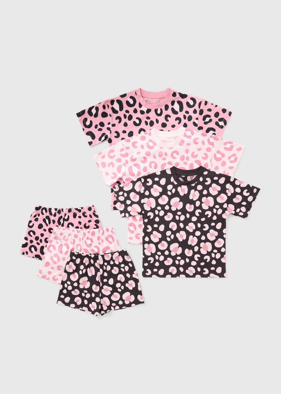3 Pack Girls Pink Leopard Pyjama Sets (7-13yrs)