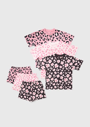 3 Pack Girls Pink Leopard Pyjama Sets (7-13yrs)
