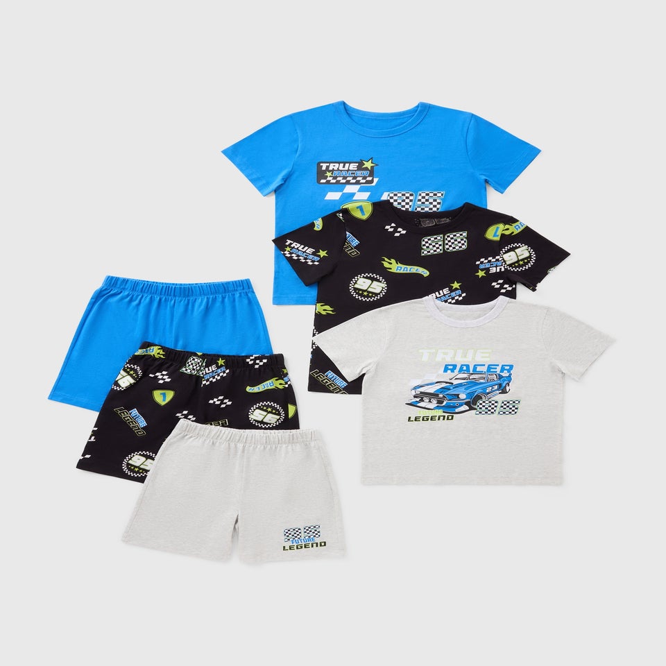 3 Pack Boys Multicolour Motorsport Pyjama Sets (7-13yrs)