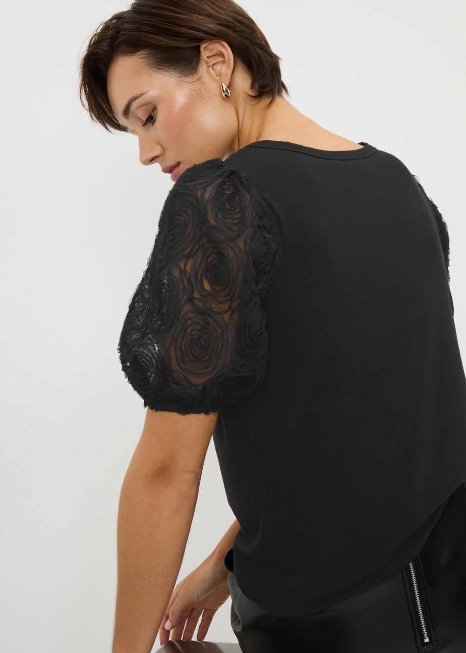 Black Rose Puff Sleeve Blouse