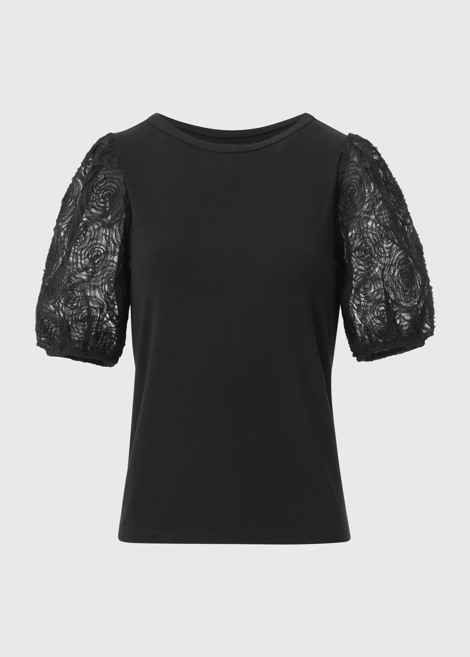 Black Rose Puff Sleeve Blouse