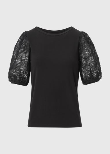 Black Rose Puff Sleeve Blouse