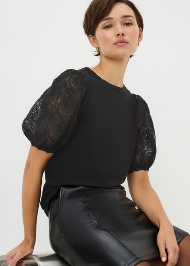 Black Rose Puff Sleeve Blouse