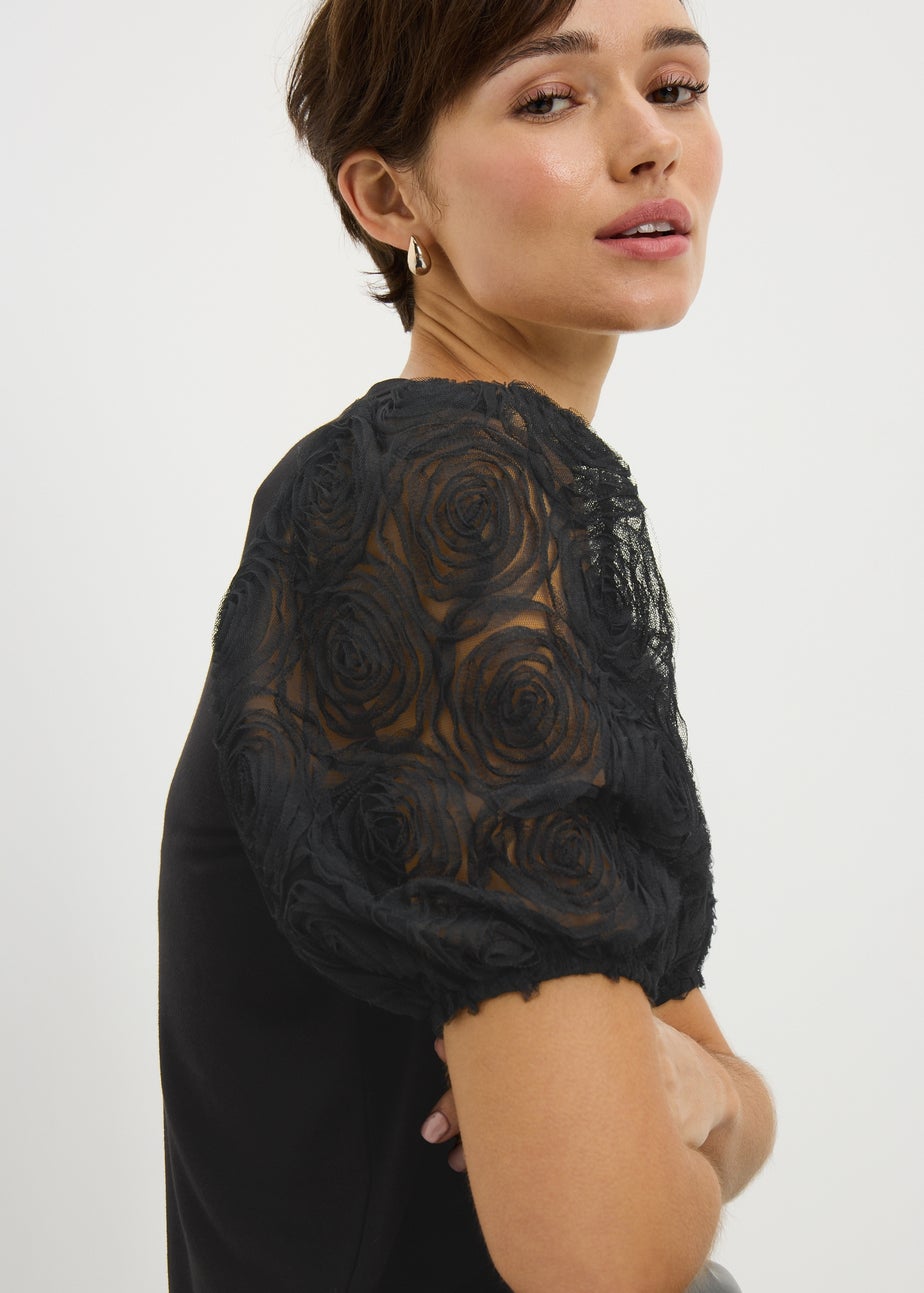Black Rose Puff Sleeve Blouse