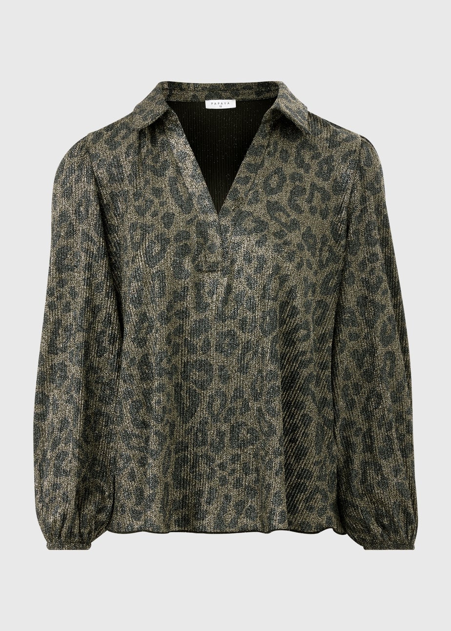 Gold Plisse Leopard Co Ord Blouse