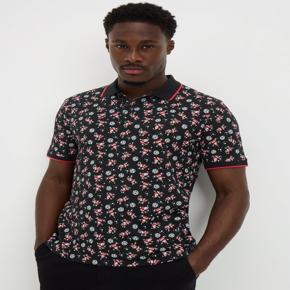 Black Christmas Disco Santa Polo Shirt