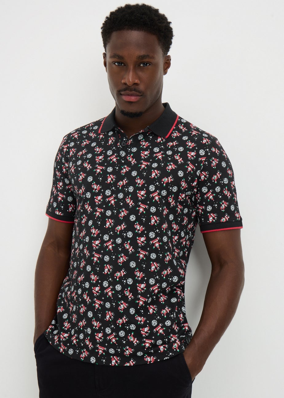 Black Christmas Disco Santa Polo Shirt
