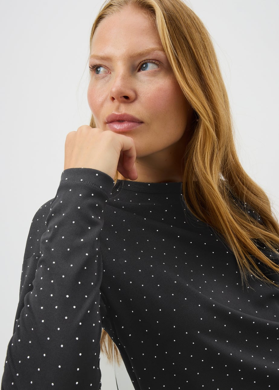 Black Longline Embellished Top