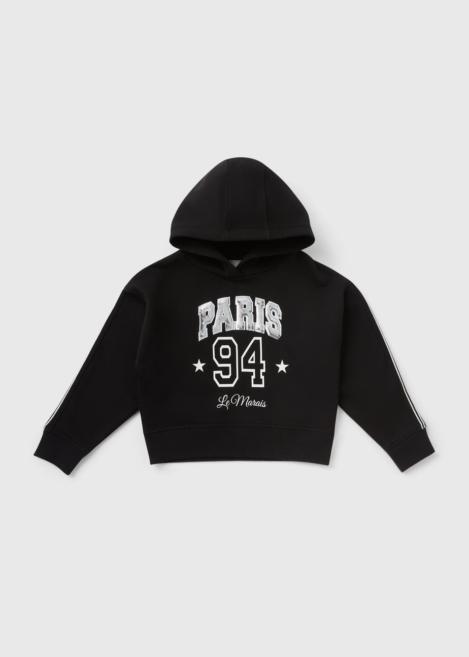 Girls Black Paris Sequin Hoodie (7-15yrs)
