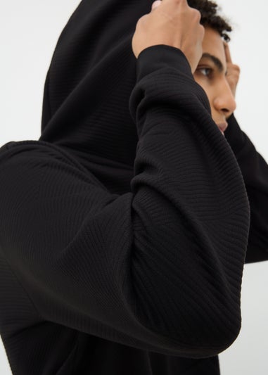 Black Quilt Textured Hoodie