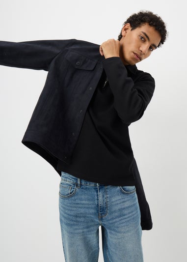 Black Twill Long Sleeve Polo Top