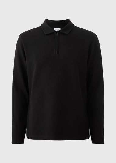 Black Twill Long Sleeve Polo Top