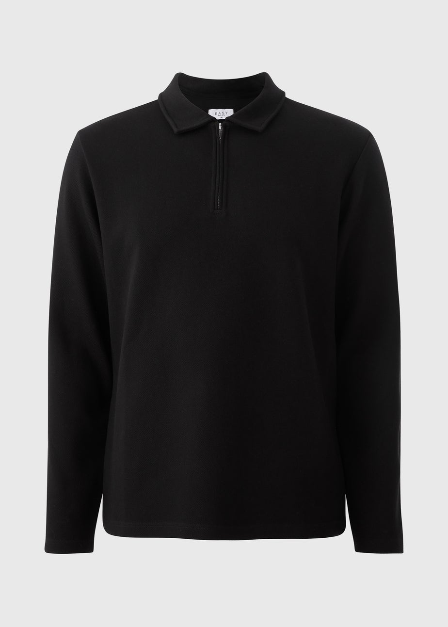 Black Twill Long Sleeve Polo Top