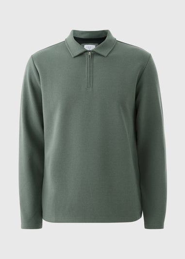 Green Long Sleeve Twill Polo Top