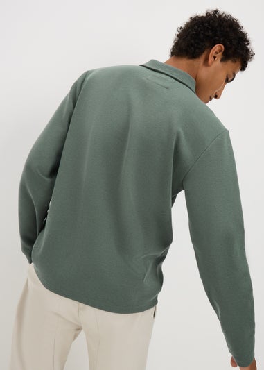 Green Long Sleeve Twill Polo Top