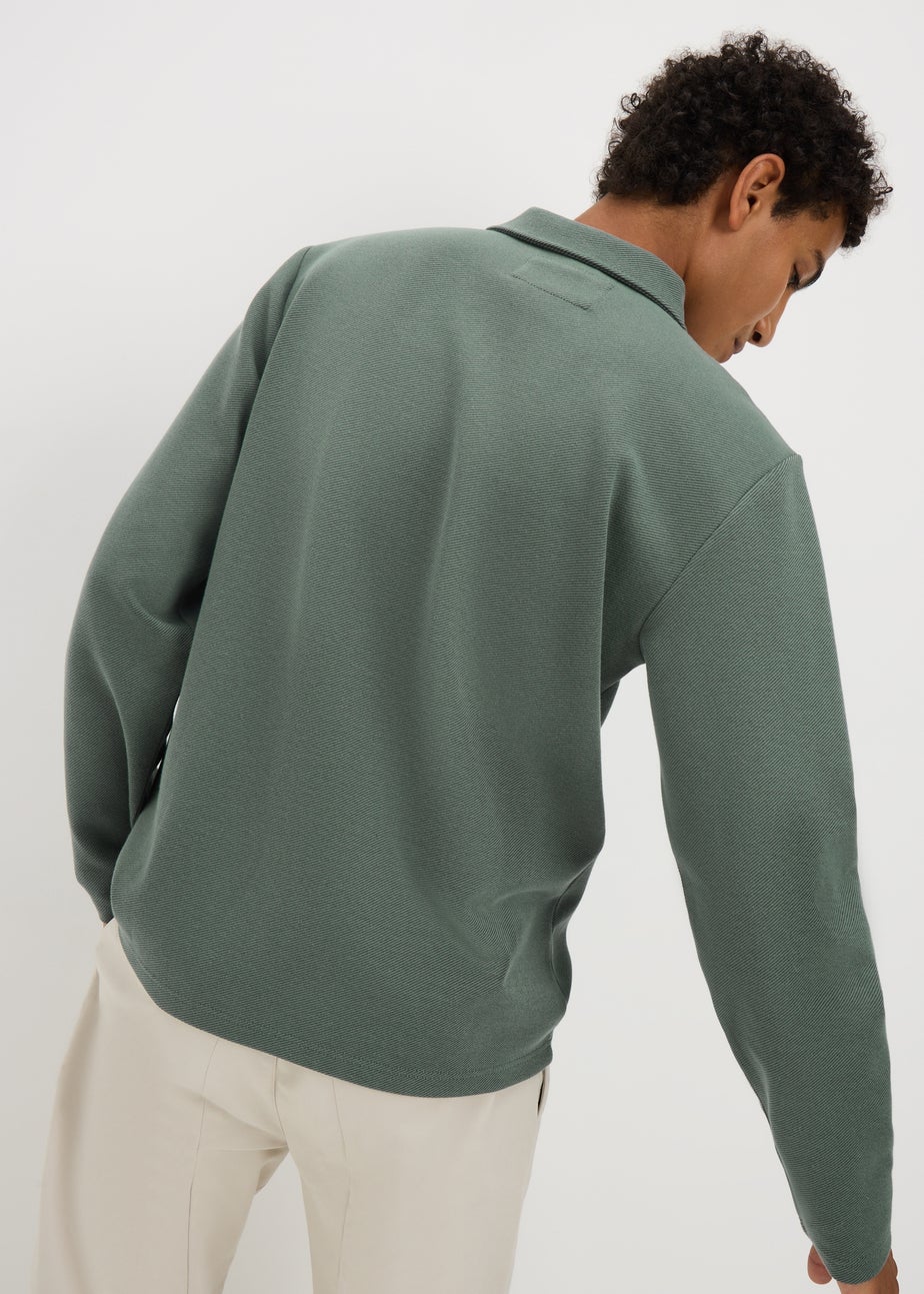 Green Long Sleeve Twill Polo Top