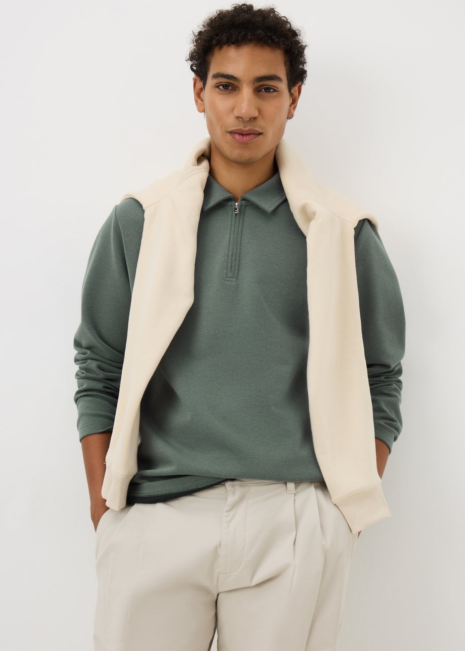 Green Long Sleeve Twill Polo Top