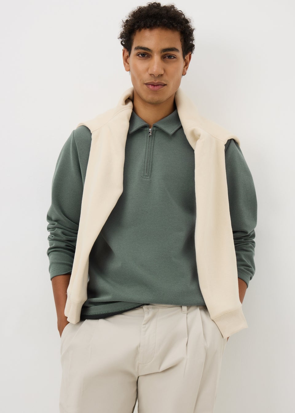 Green Long Sleeve Twill Polo Top