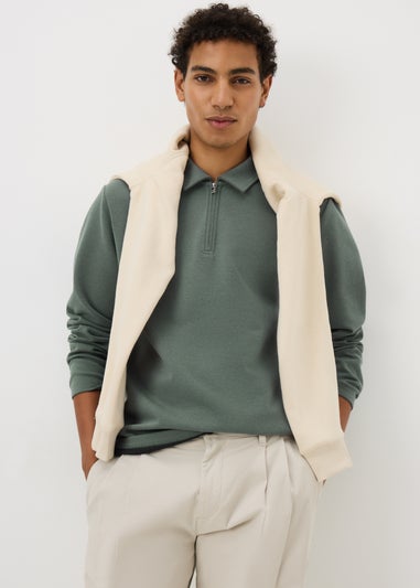 Green Long Sleeve Twill Polo Top