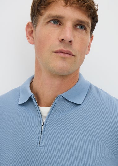 Blue Ribbed Polo Top